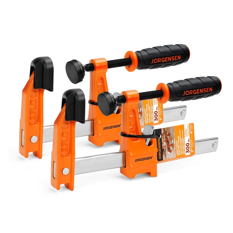 Jorgensen 2-Pack Steel Bar Clamp Set, 4-inch Light Duty, 300 Lbs Load Limit, for Woodworking - Image 1
